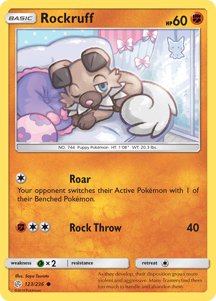 123, Common, Fighting, Grass[×2], Normal, Reverse Holofoil, Sun & Moon: Cosmic Eclipse Rockruff (123/236) [Sun & Moon: Cosmic Eclipse] - Trading Card World