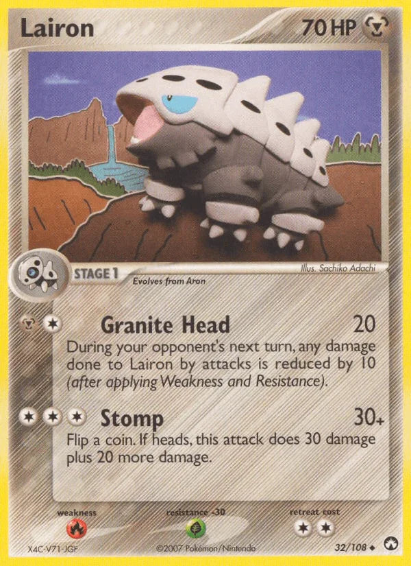 32, EX: Power Keepers, Fire[×2], Grass[-30], Metal, Normal, Uncommon Lairon (32/108) [EX: Power Keepers] - Trading Card World