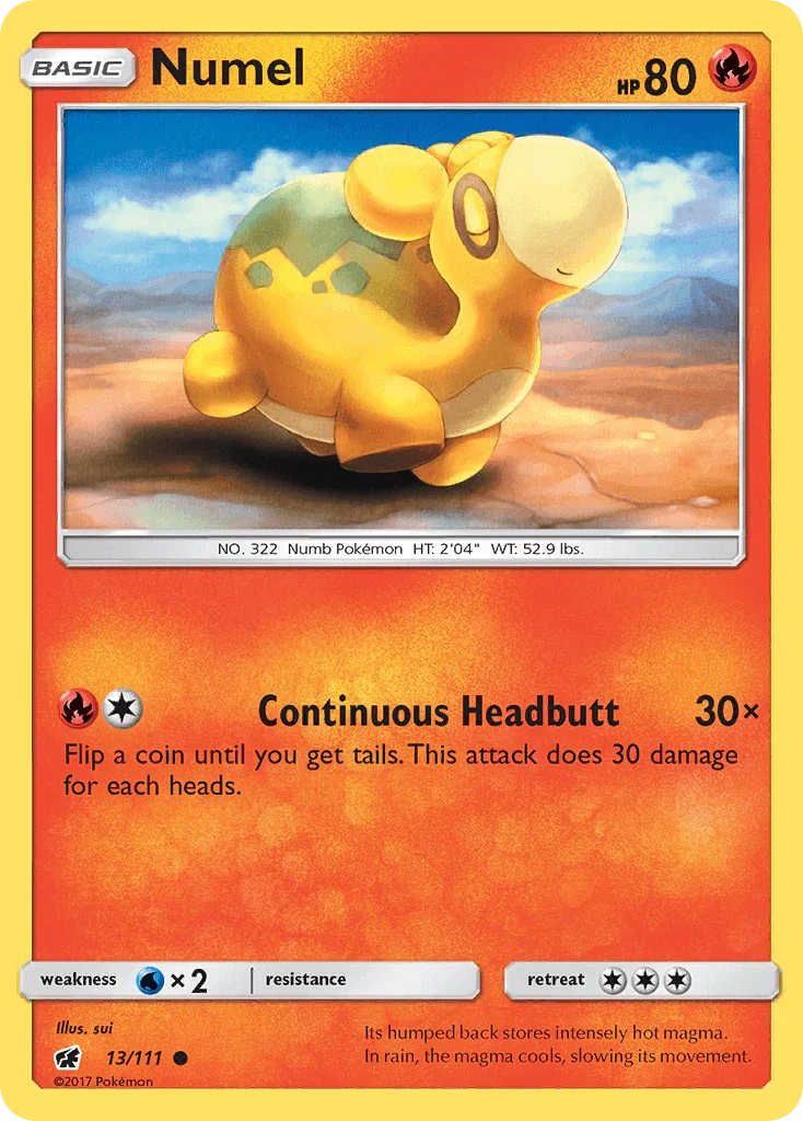 13, Common, Fire, Normal, Reverse Holofoil, Sun & Moon: Crimson Invasion, Water[×2] Numel (13/111) [Sun & Moon: Crimson Invasion] - Trading Card World