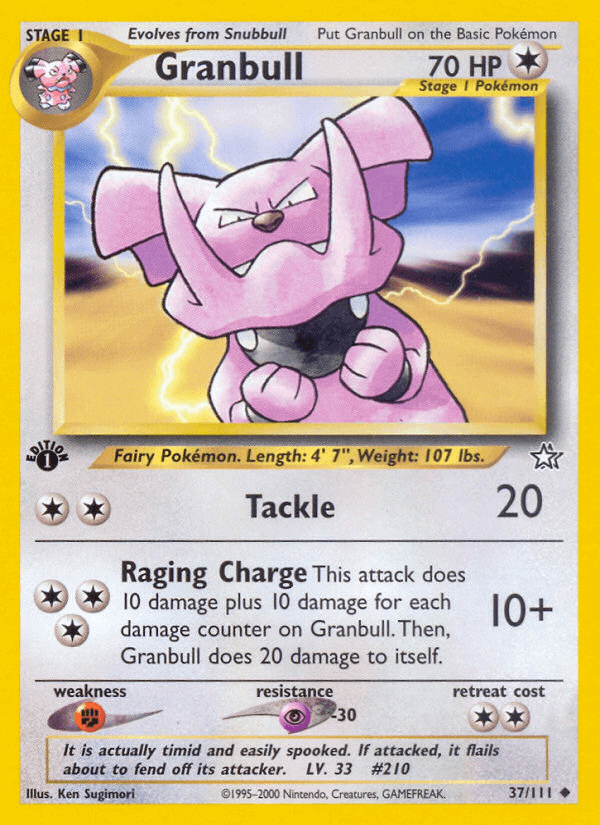 1st Edition Normal, 37, Colorless, Fighting[×2], Neo Genesis 1st Edition, Psychic[-30], Uncommon Granbull (37/111) [Neo Genesis 1st Edition] - Trading Card World
