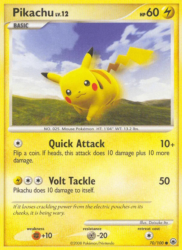 70, Common, Diamond & Pearl: Majestic Dawn, Fighting[+10], Lightning, Metal[-20], Normal, Reverse Holofoil Pikachu (70/100) [Diamond & Pearl: Majestic Dawn] - Trading Card World