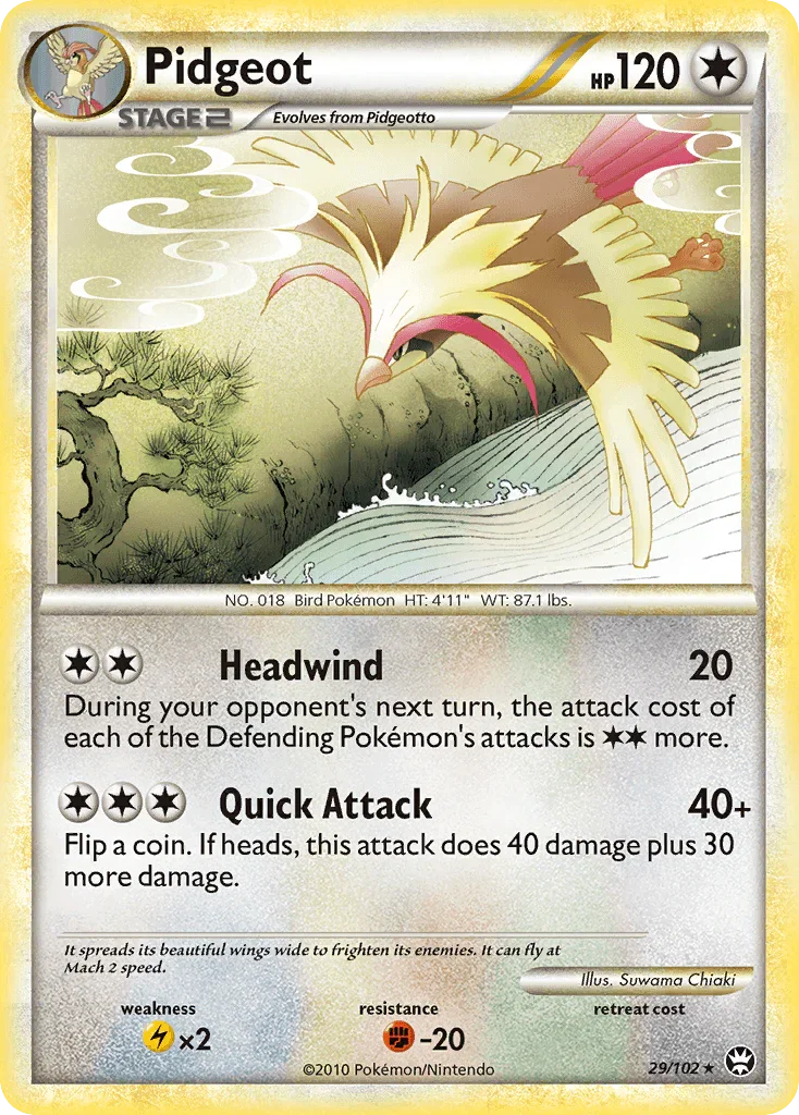 29, Colorless, Fighting[-20], HeartGold & SoulSilver: Triumphant, Lightning[×2], Normal, Rare, Reverse Holofoil Pidgeot (29/102) [HeartGold & SoulSilver: Triumphant] - Trading Card World