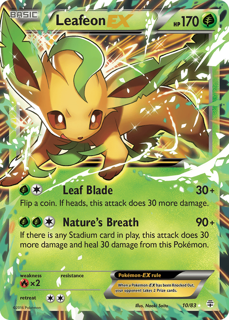 10, Fire[×2], Grass, Holofoil, Ultra Rare, XY: Generations Leafeon EX (10/83) [XY: Generations] - Trading Card World