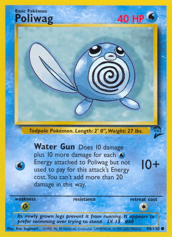 88, Base Set 2, Common, Grass[×2], Normal, Water Poliwag (88/130) [Base Set 2] - Trading Card World