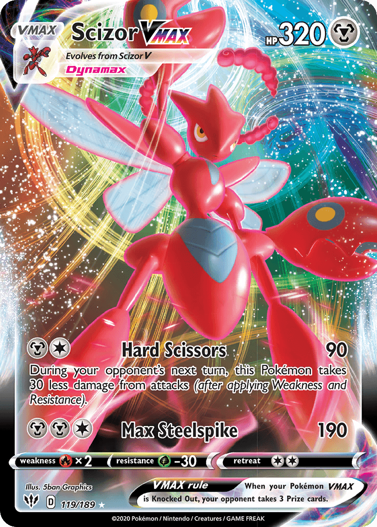 119, Fire[×2], Grass[-30], Holofoil, Metal, Sword & Shield: Darkness Ablaze, Ultra Rare Scizor VMAX (119/189) [Sword & Shield: Darkness Ablaze] - Trading Card World