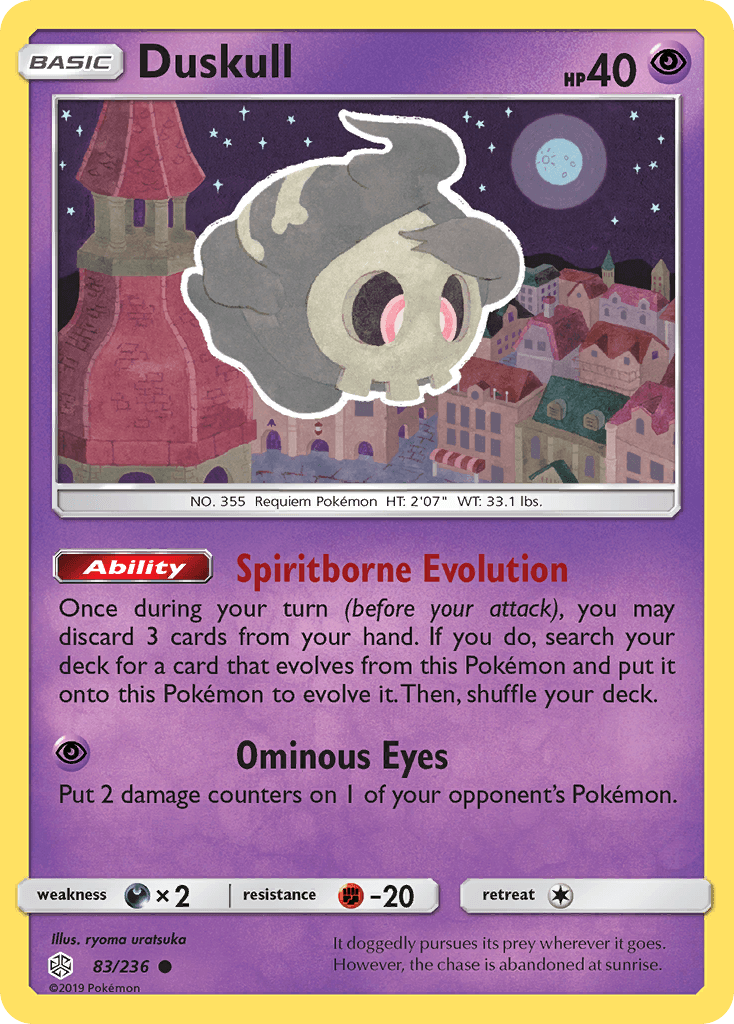 83, Common, Darkness[×2], Fighting[-20], Normal, Psychic, Reverse Holofoil, Sun & Moon: Cosmic Eclipse Duskull (83/236) [Sun & Moon: Cosmic Eclipse] - Trading Card World