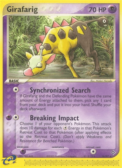 16, EX: Dragon, Normal, Psychic, Psychic[×2], Rare, Reverse Holofoil Girafarig (16/97) [EX: Dragon] - Trading Card World