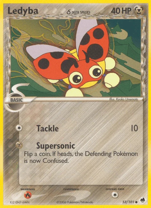 53, Common, EX: Dragon Frontiers, Fire[×2], Metal, Normal Ledyba (53/101) (Delta Species) [EX: Dragon Frontiers] - Trading Card World