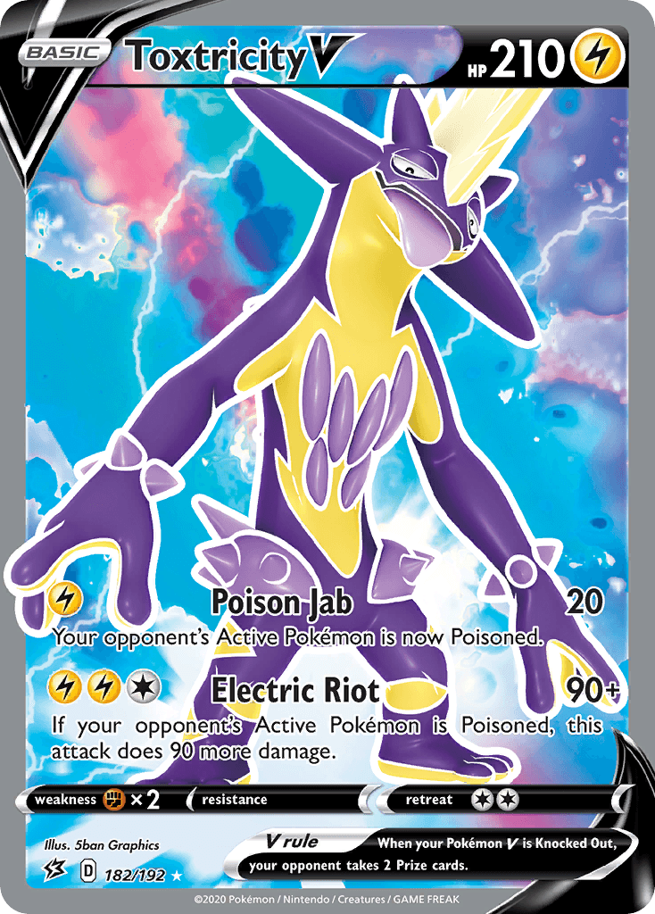182, Fighting[×2], Holofoil, Lightning, Sword & Shield: Rebel Clash, Ultra Rare Toxtricity V (182/192) [Sword & Shield: Rebel Clash] - Trading Card World