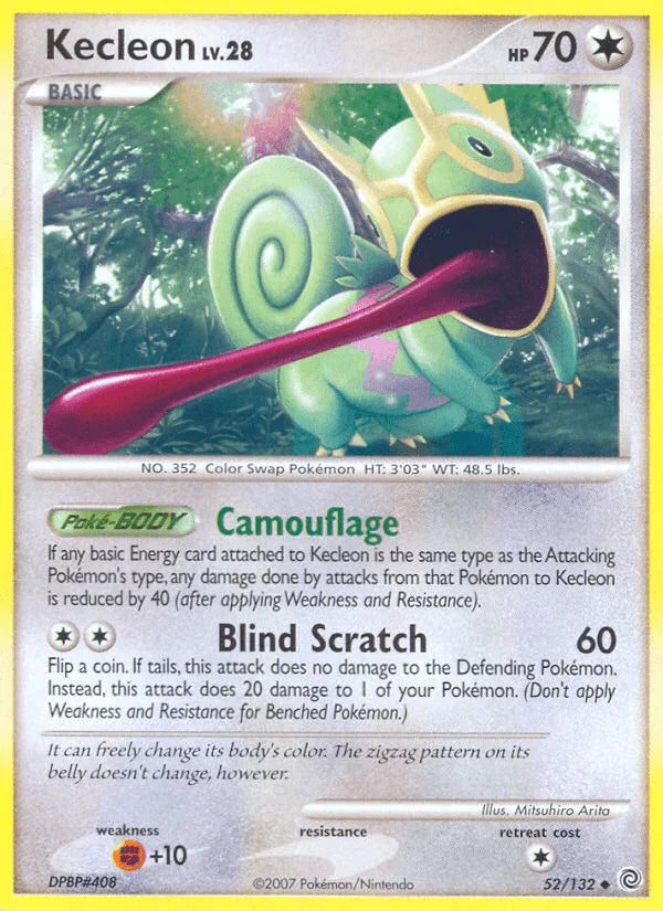 52, Colorless, Diamond & Pearl: Secret Wonders, Fighting[+10], Normal, Reverse Holofoil, Uncommon Kecleon (52/132) [Diamond & Pearl: Secret Wonders] - Trading Card World