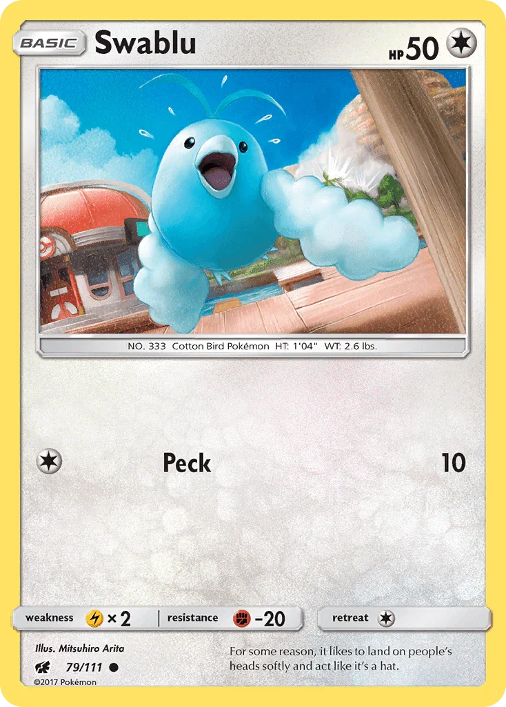 79, Colorless, Common, Fighting[-20], Lightning[×2], Normal, Reverse Holofoil, Sun & Moon: Crimson Invasion Swablu (79/111) [Sun & Moon: Crimson Invasion] - Trading Card World