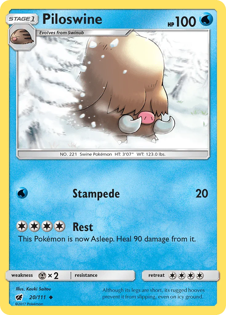 20, Metal[×2], Normal, Reverse Holofoil, Sun & Moon: Crimson Invasion, Uncommon, Water Piloswine (20/111) [Sun & Moon: Crimson Invasion] - Trading Card World
