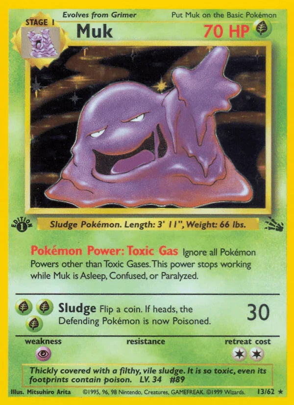 13, 1st Edition Holofoil, Fossil 1st Edition, Grass, Holo Rare, Psychic[×2] Muk (13/62) [Fossil 1st Edition] - Trading Card World