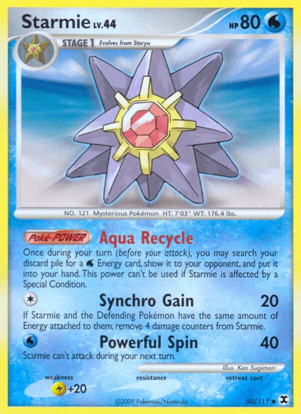 50, Lightning[+20], Normal, Platinum: Rising Rivals, Reverse Holofoil, Uncommon, Water Starmie (50/111) [Platinum: Rising Rivals] - Trading Card World