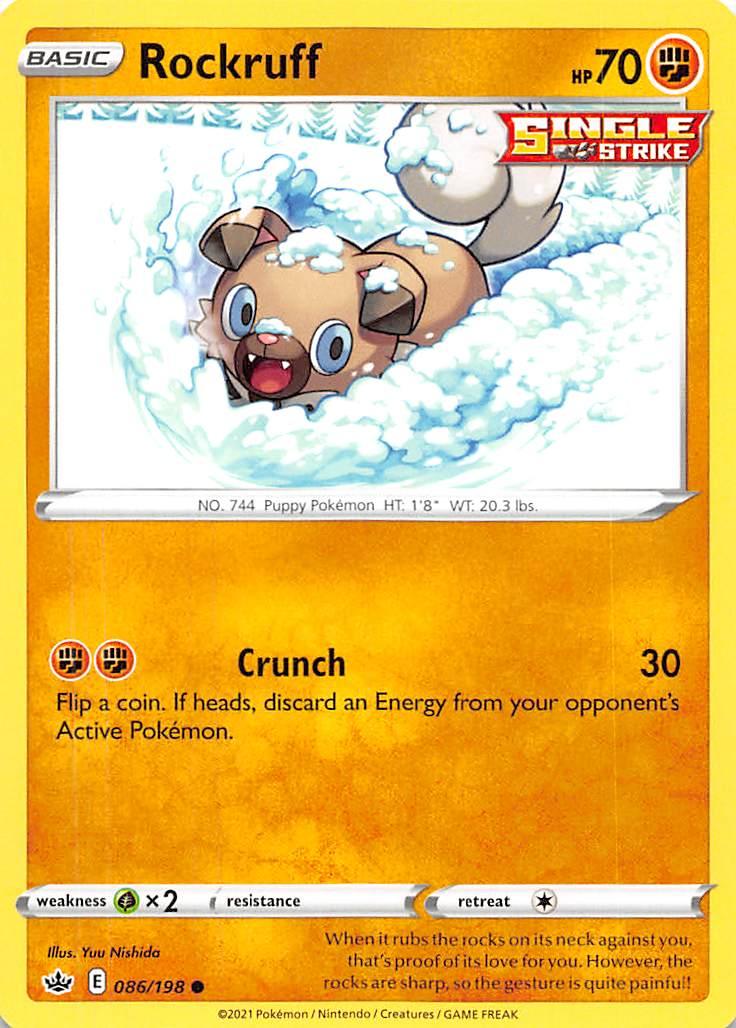 086, Common, Fighting, Grass [x2], Normal, Reverse Holofoil, Sword & Shield: Chilling Reign Rockruff (086/198) [Sword & Shield: Chilling Reign] - Trading Card World