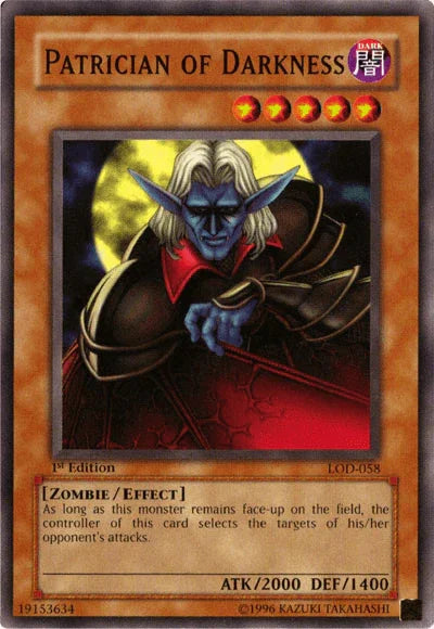 1st Edition, Common, Dark, Effect Monster, Legacy of Darkness, Unlimited, Zombie Patrician of Darkness [LOD-058] Common - Trading Card World