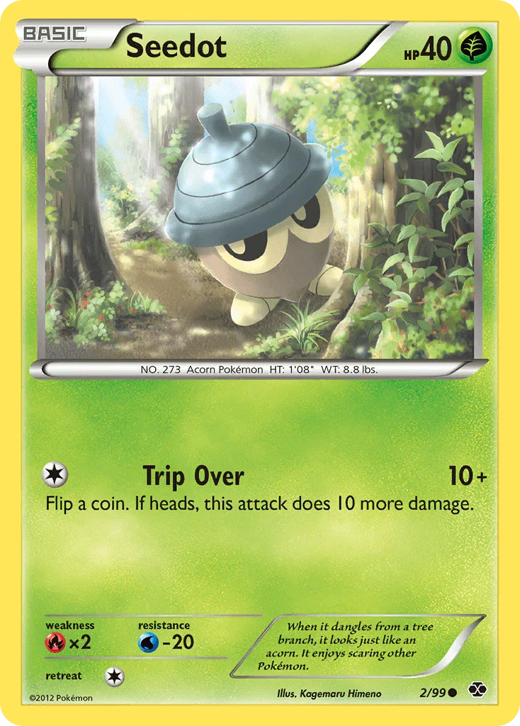 Black & White: Next Destinies, Common, Fire[×2], Grass, Normal, Reverse Holofoil, Water[-20] Seedot (2/99) [Black & White: Next Destinies] - Trading Card World