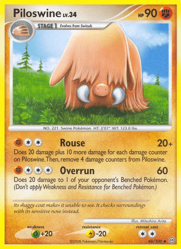 46, Diamond & Pearl: Stormfront, Fighting, Grass[+20], Lightning[-20], Normal, Reverse Holofoil, Uncommon Piloswine (46/100) [Diamond & Pearl: Stormfront] - Trading Card World