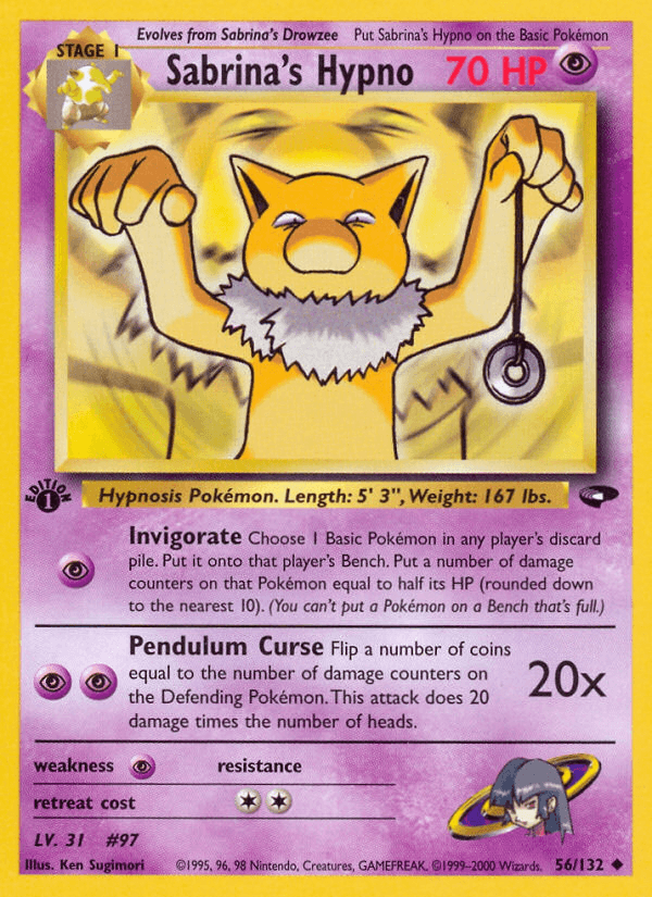 1st Edition Normal, 56, Gym Challenge 1st Edition, Psychic, Psychic[×2], Uncommon Sabrina's Hypno (56/132) [Gym Challenge 1st Edition] - Trading Card World