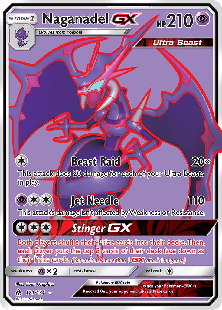121, Holofoil, Psychic, Psychic[×2], Sun & Moon: Forbidden Light, Ultra Rare Naganadel GX (121/131) [Sun & Moon: Forbidden Light] - Trading Card World