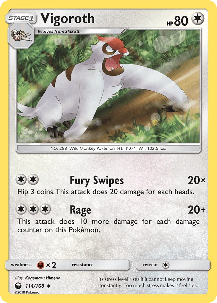 114, Colorless, Fighting[×2], Normal, Reverse Holofoil, Sun & Moon: Celestial Storm, Uncommon Vigoroth (114/168) [Sun & Moon: Celestial Storm] - Trading Card World