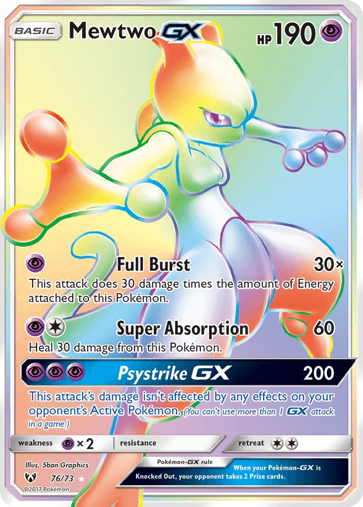 76, Holofoil, Psychic, Psychic[×2], Secret Rare, Sun & Moon: Shining Legends Mewtwo GX (76/73) [Sun & Moon: Shining Legends] - Trading Card World