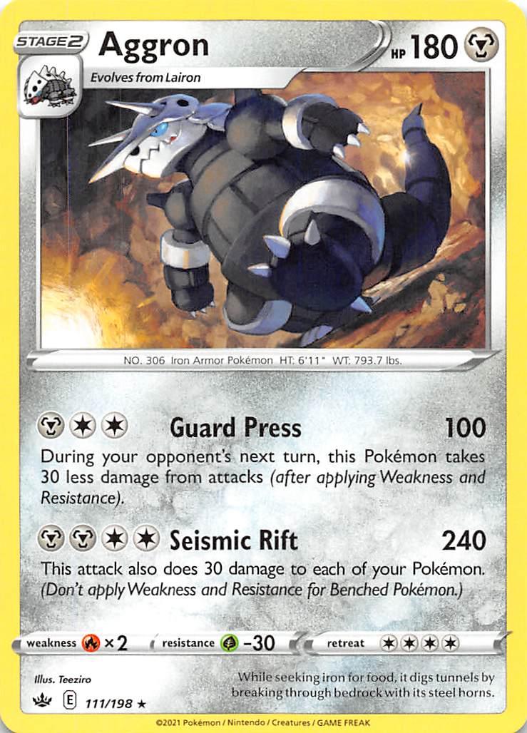 111, Fire [x2], Grass [-30], Metal, Normal, Rare, Reverse Holofoil, Sword & Shield: Chilling Reign Aggron (111/198) [Sword & Shield: Chilling Reign] - Trading Card World