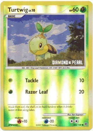 103, Burger King Promos: 2008 Collection, Fire[+10], Grass, Promo, Reverse Holofoil, Water[-20] Turtwig (103/130) [Burger King Promos: 2008 Collection] - Trading Card World