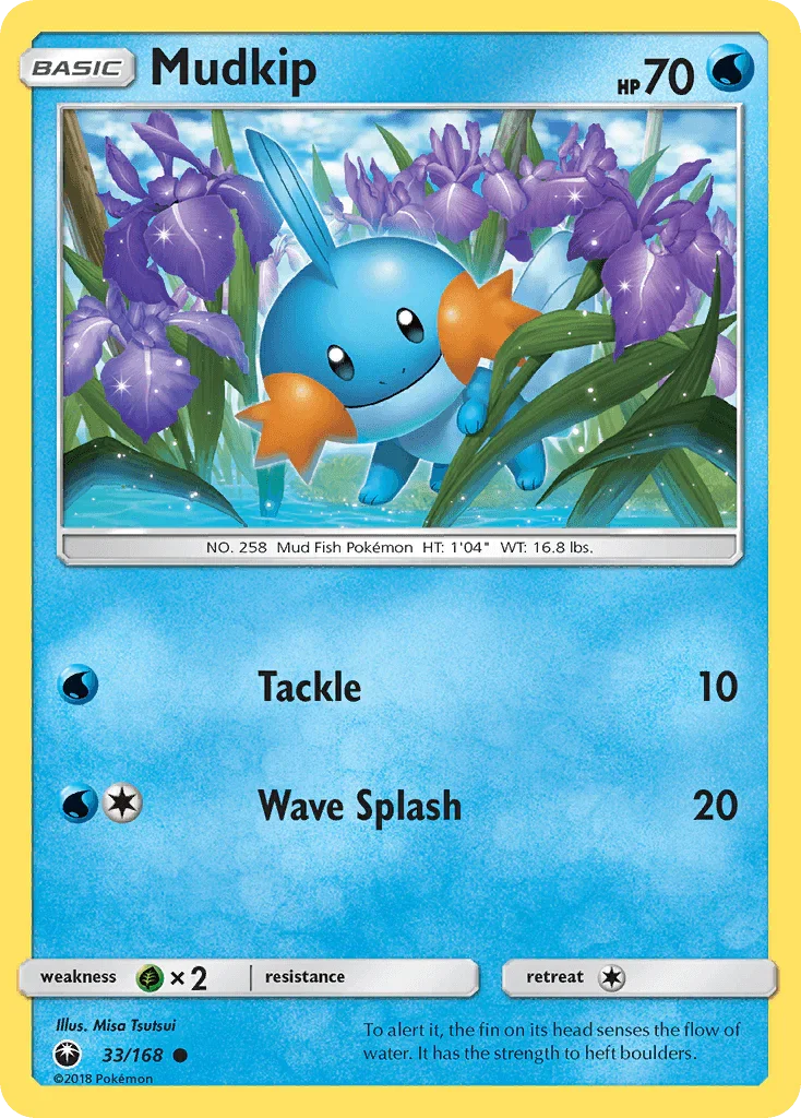 33, Common, Grass[×2], Normal, Reverse Holofoil, Sun & Moon: Celestial Storm, Water Mudkip (33/168) [Sun & Moon: Celestial Storm] - Trading Card World