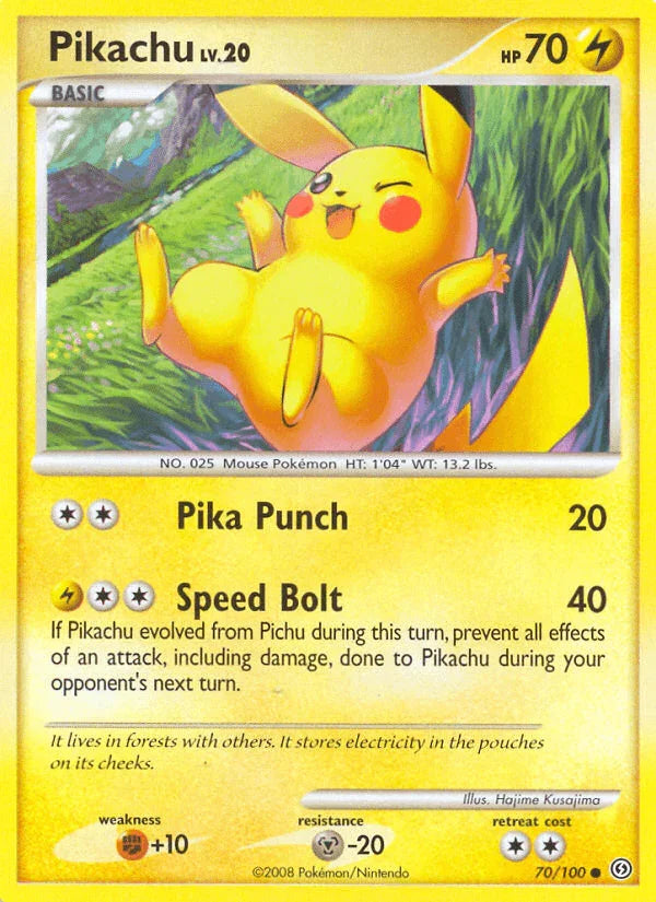 70, Common, Diamond & Pearl: Stormfront, Fighting[+10], Lightning, Metal[-20], Normal, Reverse Holofoil Pikachu (70/100) [Diamond & Pearl: Stormfront] - Trading Card World