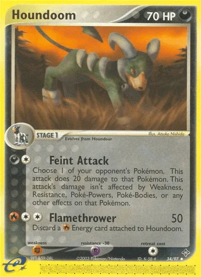 34, Darkness, EX: Dragon, Fighting[×2], Normal, Psychic[-30], Reverse Holofoil, Uncommon Houndoom (34/97) [EX: Dragon] - Trading Card World