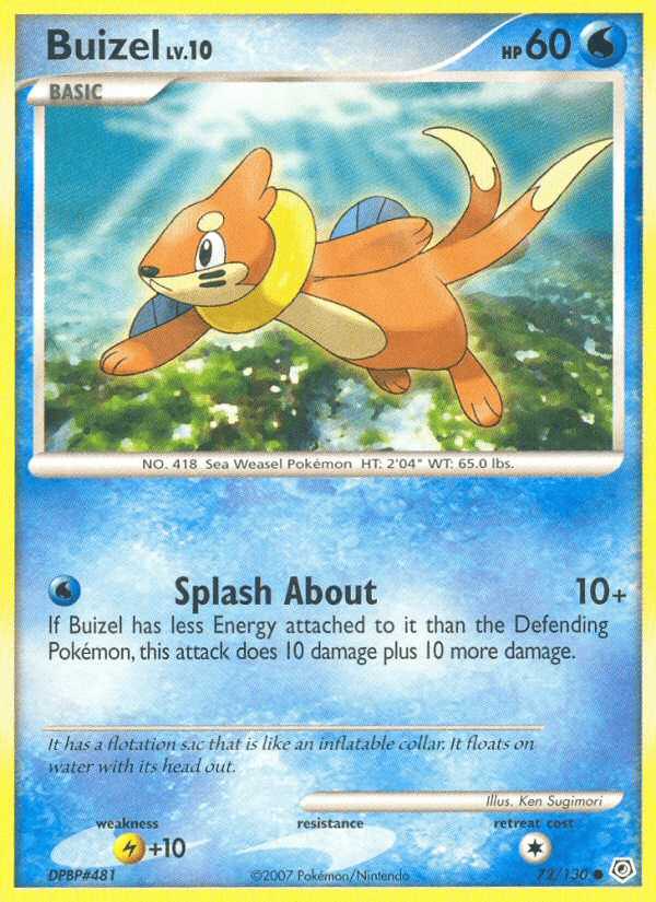 72, Common, Diamond & Pearl: Base Set, Lightning[+10], Normal, Reverse Holofoil, Water Buizel (72/130) [Diamond & Pearl: Base Set] - Trading Card World