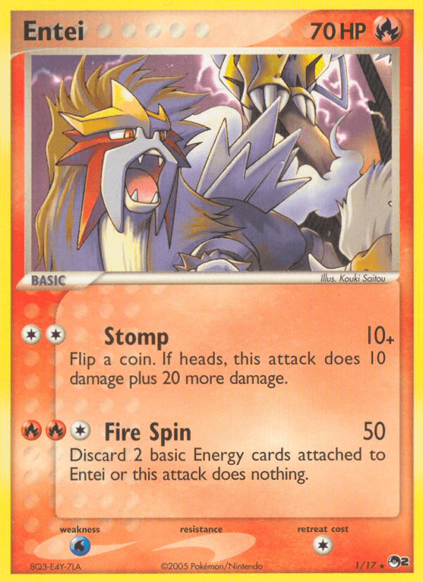 Fire, Holofoil, Normal, POP Series 2, Rare, Water[×2] Entei (1/17) [POP Series 2] - Trading Card World