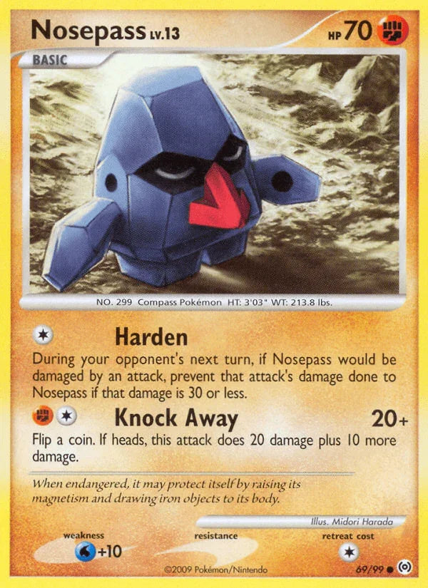 69, Common, Fighting, Normal, Platinum: Arceus, Reverse Holofoil, Water[+10] Nosepass (69/99) [Platinum: Arceus] - Trading Card World