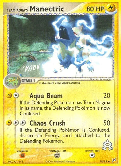 29, EX: Team Magma vs Team Aqua, Fighting[×2], Lightning, Metal[-30], Normal, Reverse Holofoil, Uncommon Team Aqua's Manectric (29/95) [EX: Team Magma vs Team Aqua] - Trading Card World