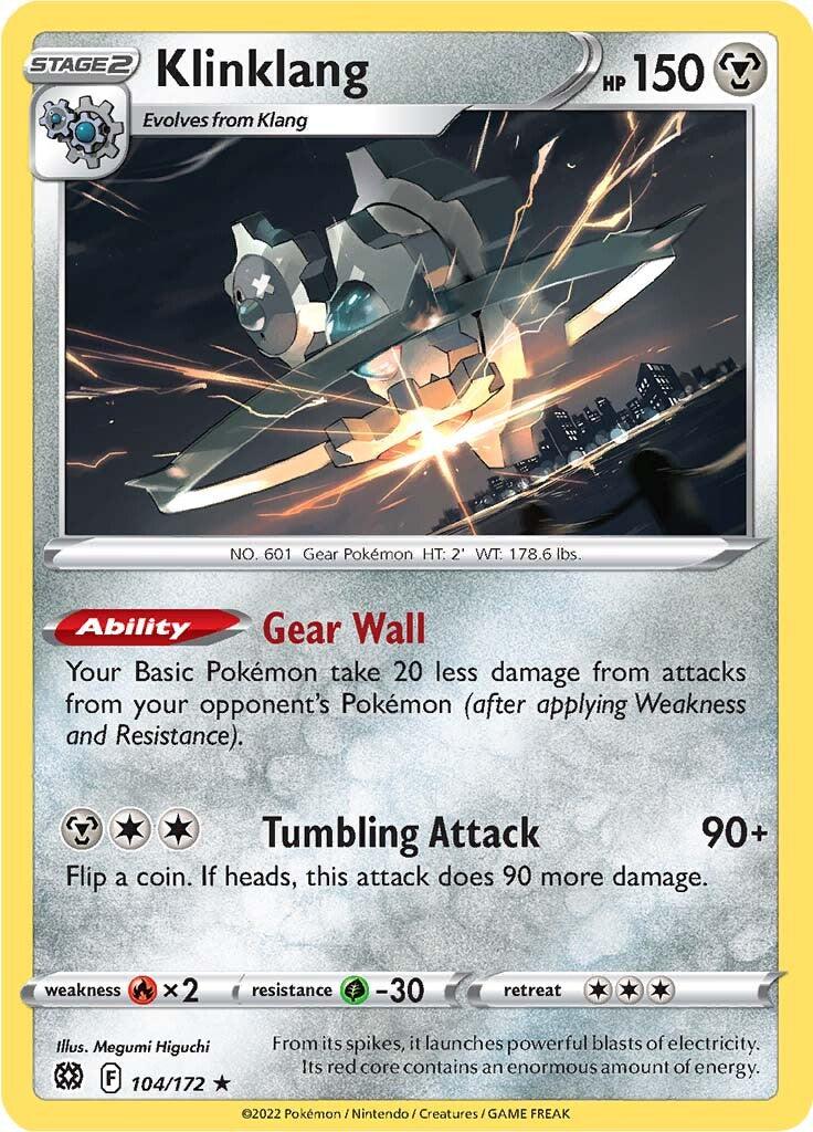 Fire [x2], Gras [-30], Metal, Normal, Rare, Reverse Holofoil, Sword & Shield: Brilliant Stars Klinklang (104/172) [Sword & Shield: Brilliant Stars] - Trading Card World