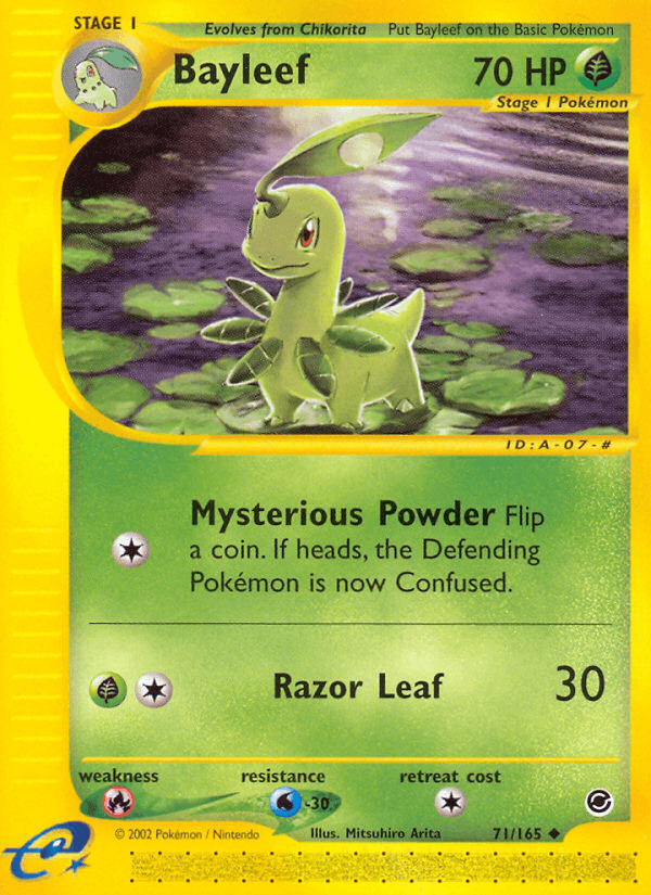 71, Expedition: Base Set, Fire[×2], Grass, Normal, Reverse Holofoil, Uncommon, Water[-30] Bayleef (71/165) [Expedition: Base Set] - Trading Card World