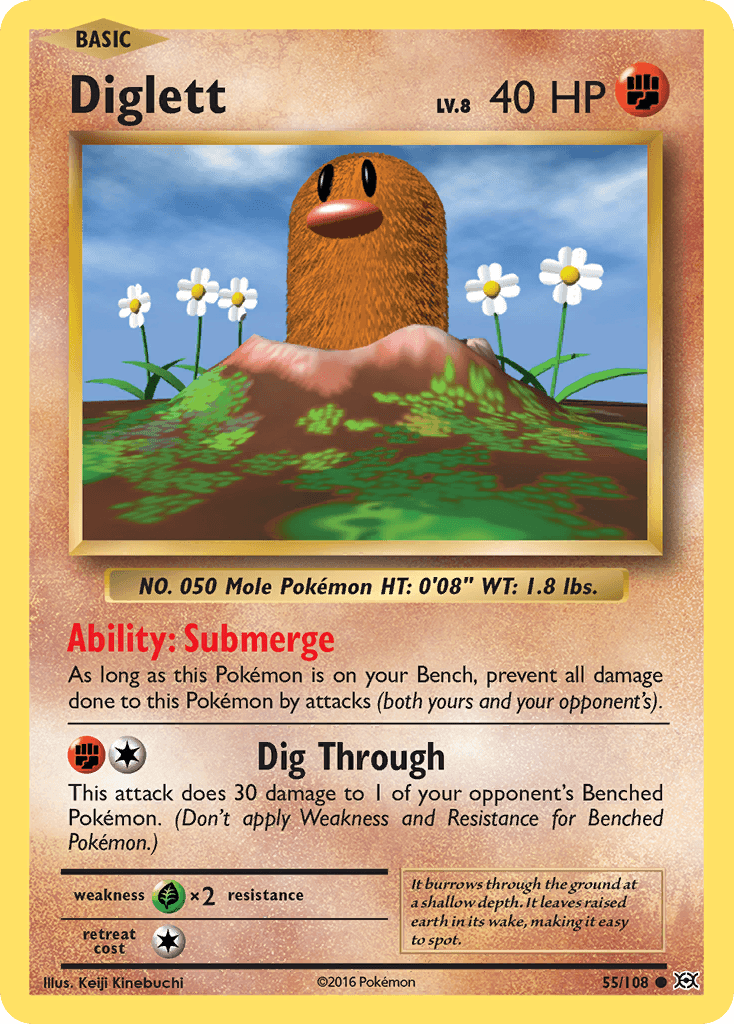 55, Common, Fighting, Grass[×2], Normal, Reverse Holofoil, XY: Evolutions Diglett (55/108) [XY: Evolutions] - Trading Card World
