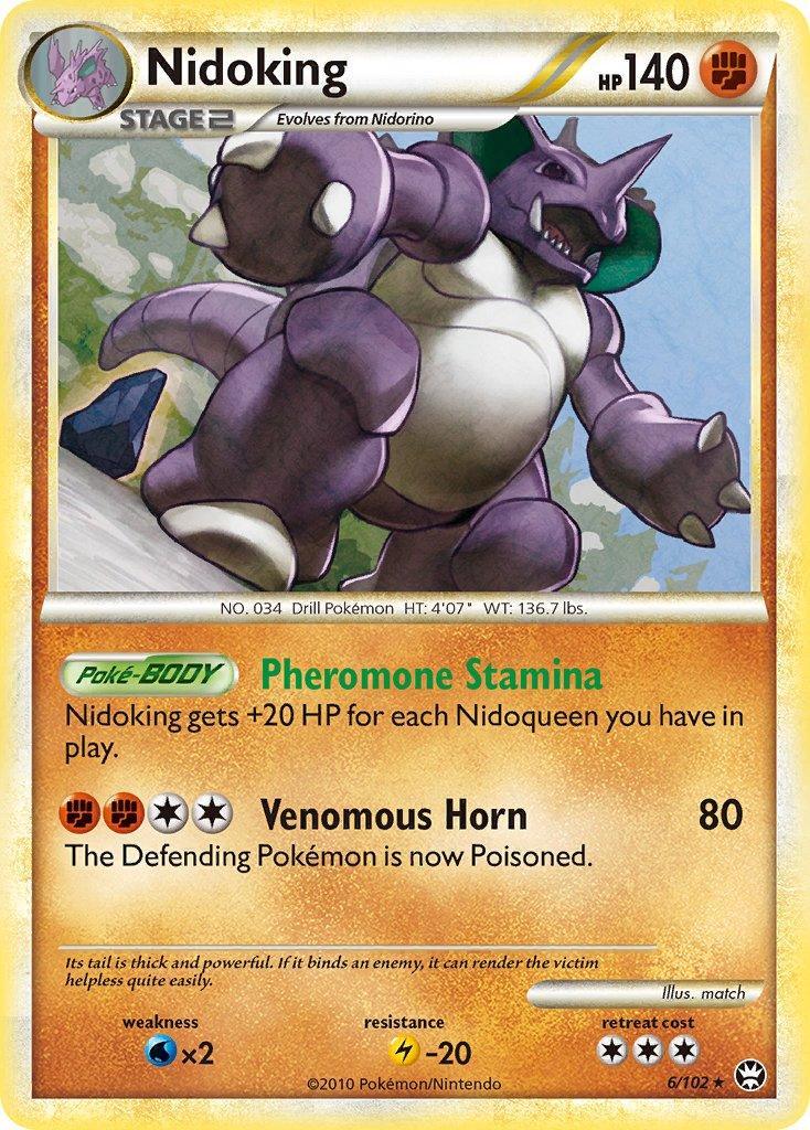 Fighting, HeartGold & SoulSilver: Triumphant, Holo Rare, Holofoil, Lightning[-20], Water[×2] Nidoking (6/102) (Cracked Ice Holo) (Theme Deck Exclusive) [HeartGold & SoulSilver: Triumphant] - Trading Card World