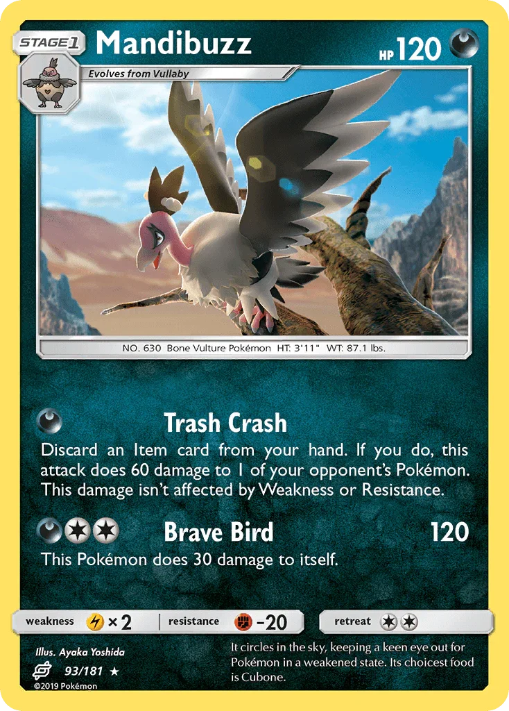 93, Darkness, Fighting[-20], Lightning[×2], Normal, Rare, Reverse Holofoil, Sun & Moon: Team Up Mandibuzz (93/181) [Sun & Moon: Team Up] - Trading Card World