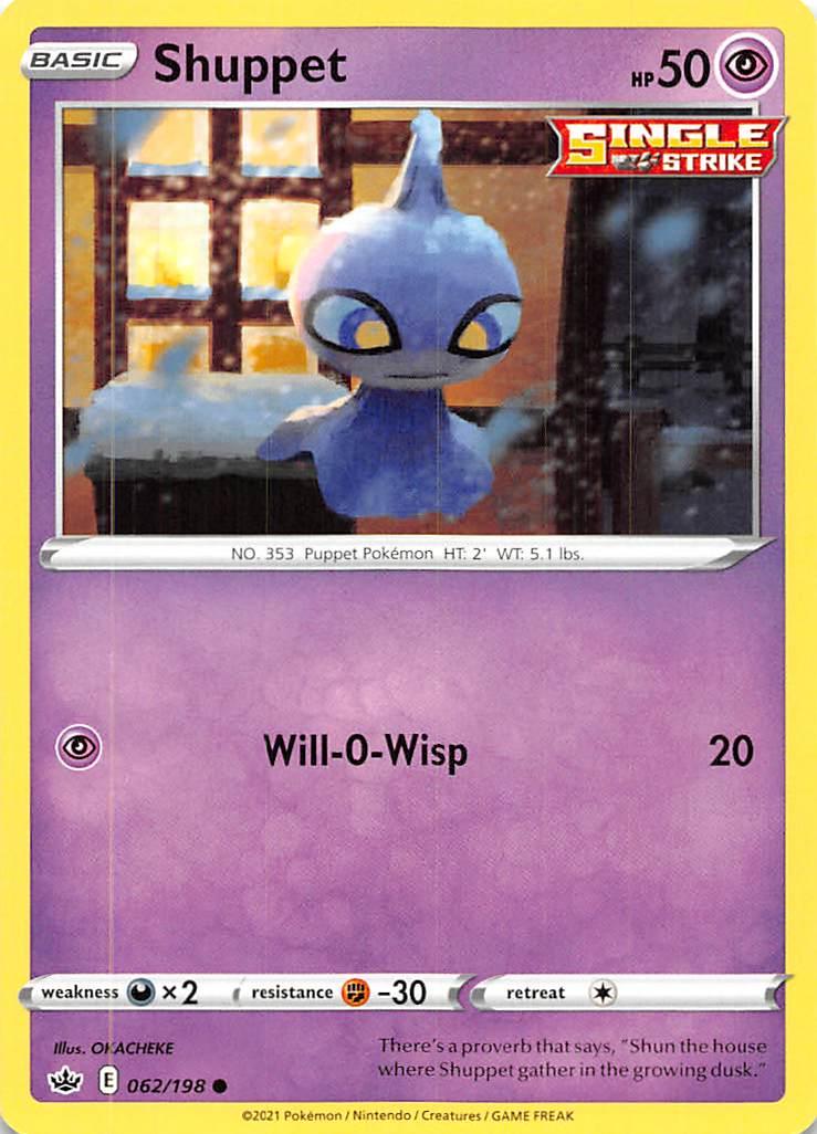 062, Common, Darkness [x2], Fighting [-30], Normal, Psychic, Reverse Holofoil, Sword & Shield: Chilling Reign Shuppet (062/198) [Sword & Shield: Chilling Reign] - Trading Card World