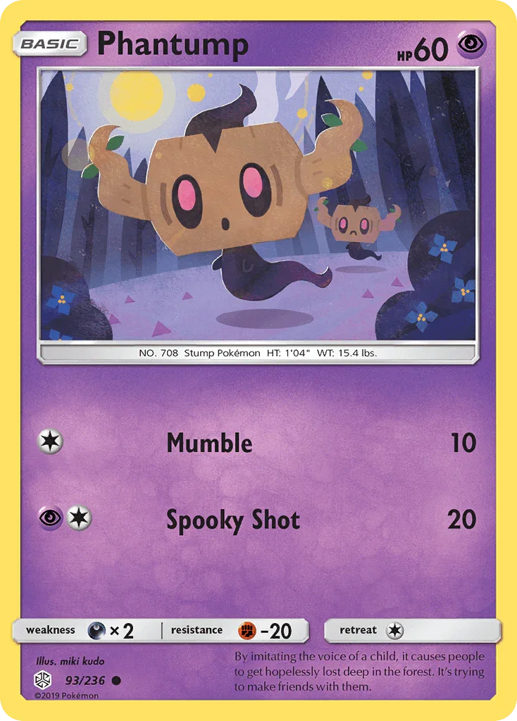 93, Common, Darkness[×2], Fighting[-20], Normal, Psychic, Reverse Holofoil, Sun & Moon: Cosmic Eclipse Phantump (93/236) [Sun & Moon: Cosmic Eclipse] - Trading Card World