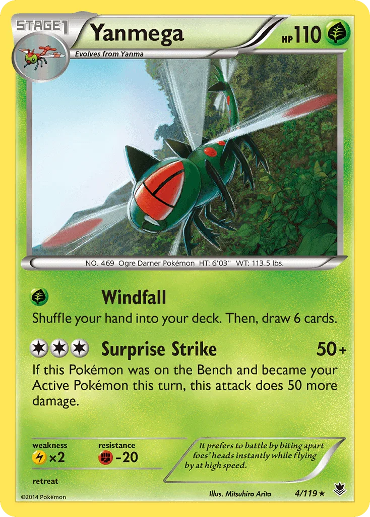 Fighting[-20], Grass, Lightning[×2], Normal, Rare, Reverse Holofoil, XY: Phantom Forces Yanmega (4/119) [XY: Phantom Forces] - Trading Card World