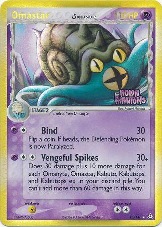 13, EX: Holon Phantoms, Holo Rare, Lightning[×2], Psychic, Reverse Holofoil Omastar (13/110) (Delta Species) (Stamped) [EX: Holon Phantoms] - Trading Card World