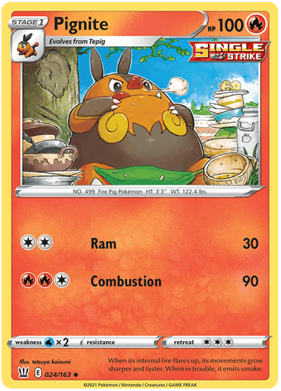 024, Fire, Normal, Reverse Holofoil, Sword & Shield: Battle Styles, Uncommon, Water[×2] Pignite (024/163) [Sword & Shield: Battle Styles] - Trading Card World