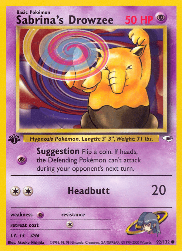 1st Edition Normal, 92, Common, Gym Heroes 1st Edition, Psychic, Psychic[×2] Sabrina's Drowzee (92/132) [Gym Heroes 1st Edition] - Trading Card World