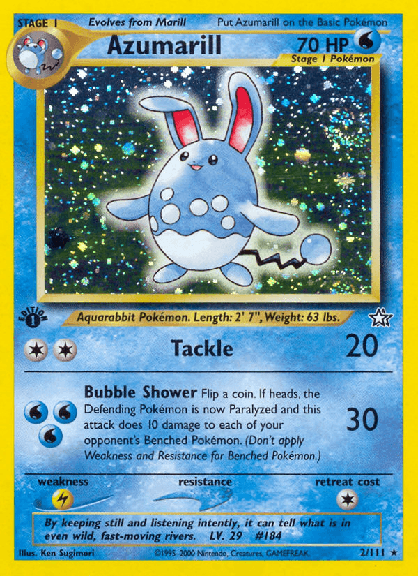 1st Edition Holofoil, Holo Rare, Lightning[×2], Neo Genesis 1st Edition, Water Azumarill (2/111) [Neo Genesis 1st Edition] - Trading Card World