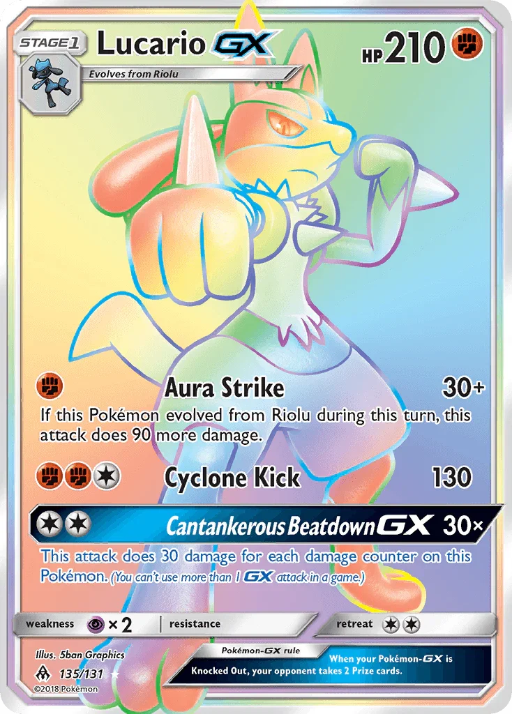 135, Fighting, Holofoil, Psychic[×2], Secret Rare, Sun & Moon: Forbidden Light Lucario GX (135/131) [Sun & Moon: Forbidden Light] - Trading Card World