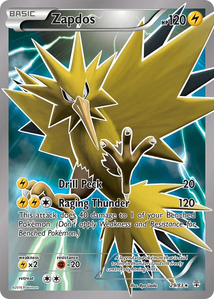 29, Fighting[-20], Holo Rare, Holofoil, Lightning, Lightning[×2], noPrice, Reverse Holofoil, XY: Generations Zapdos (29/83) [XY: Generations] - Trading Card World