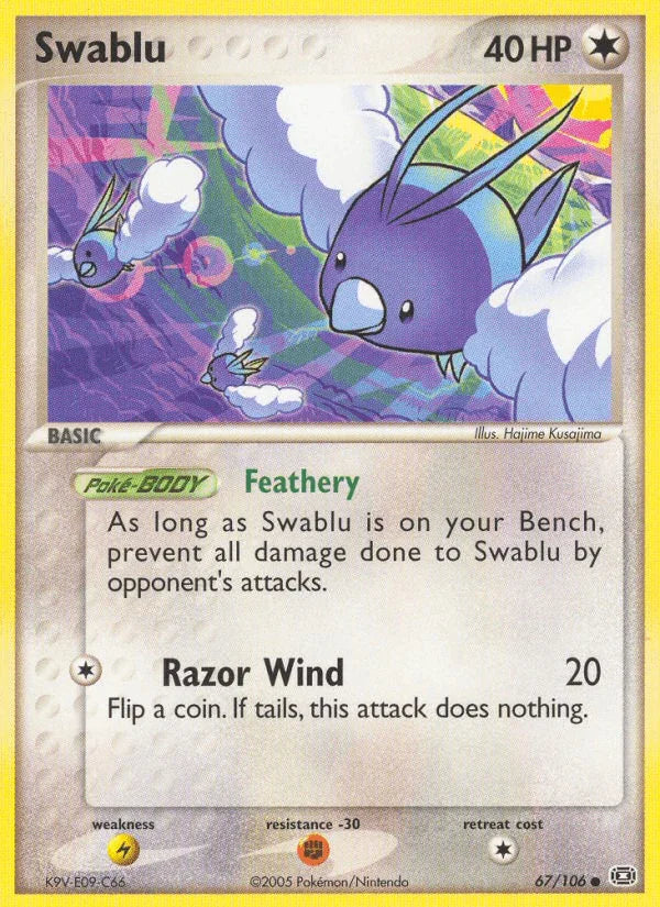 67, Colorless, Common, EX: Emerald, Fighting[-30], Lightning[×2], Normal Swablu (67/106) [EX: Emerald] - Trading Card World